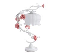 ZR98US Romantic Rose Ceramic Glass Lampshade Bedside Wrought Iron Nightstand Lamp Bedroom Table Lamps For Living Room Color White Size : 19 * 52cm