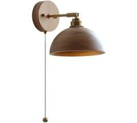ZR98US Round Wood, Vintage Industrial Light Pull Chain Mid Century Wall Lamp for Bedroom Living Room Farmhouse Bathroom