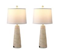 ZR98US Rustic Elegance Table Lamp, USB Charging, White Linen Shade, Adjustable Dimming, Black