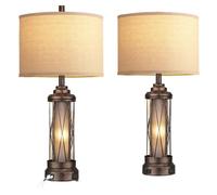 ZR98US Rustic Style Frosted Glass Lamp with USB Charging for Bedroom, Living Room and Dormitory (Farmhouse)