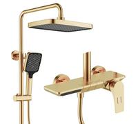 ZR98US Shower System Set - Exposed Shower Head 30x20cm with Waterfall Bathtub Faucet & Handheld Shower - Adjustable Height - Complete Copper Faucet Collection