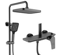 ZR98US Shower System Set - Exposed Shower Head 30x20cm with Waterfall Bathtub Faucet & Handheld Shower - Adjustable Height - Complete Copper Faucet Collection