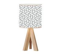 ZR98US Solid Wood Tripod Table Lamp - Black, White & Checkered Bedside Decor with Linen Shade (Black)
