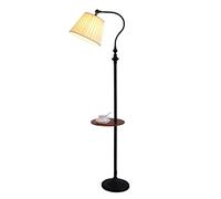 ZR98US Standing Corner Iron Lamp with Wood Table Adjustable Fabric Lampshade Light Bedroom Study Floor Lamps For Living Room Color Black Size 26 * 1