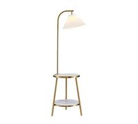 ZR98US Standing Corner Nordic Fashion Iron Lamp with Coffee Table Pleated Fabric Lampshade Lights Bedroom Study Floor Lamps for Living Room