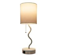 ZR98US Table Lamp with USB Port and Pull Chain, Marble Base, Brushed Metal Finish, Bedroom, Or Suitable for Living Room, Dormitory, Office,