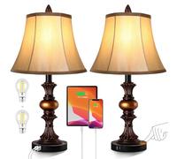 ZR98US Touch Control Table Lamp, 3-Way Dimmable, 2 USB Charging Ports, Bronze Finish, Bedroom, Bronze2-pack Suitable for Living Room, Dormitory, Office,