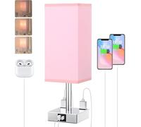 ZR98US Touch-Sensitive Table Lamp, Dimmable, with Charging Port Power Socket, Bedside Tables, Pink and Silver Suitable for Living Room, Dormitory, Office,
