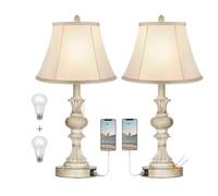 ZR98US Touch Table Lamp, 3-Way Dimmable, 2 USB Charging Ports, Faux Silk Lampshade, Bedroom, Washed White 2-Pack Suitable for Living Room, Dormitory, Office,
