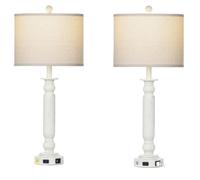 ZR98US Touch Table Lamp, 3-Way Dimmable with USB C+A Ports and AC Outlet, Linen Lampshade, Bedroom Suitable for Living Room & Office (White)