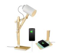 ZR98US Touch Wood Table Lamp with Wireless Charger and Charging Port Bedroom, Dorm, LED Included, Cream Suitable for Living Room, Dormitory, Office,