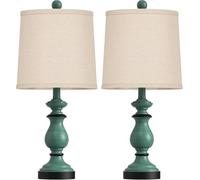 ZR98US Traditional Table Lamp Set of Rustic Farmhouse Style, with Linen Shade, Bedroom, Bedside, 22", Green Suitable for Living Room, Dormitory, Office,