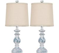 ZR98US Traditional Table Lamp Set of Rustic Farmhouse Style with Linen Shade Bedroom Bedside, 22" Washed Blue Suitable for Living Room, Dormitory, Office,