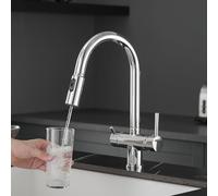 ZR98US Tri-Flow Kitchen Faucet - 3 Way Rotatable Chrome Sink Mixer Tap with 3 Spray Modes for Versatile Water Control and Efficient Kitchen Use
