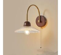 ZR98US Umbrella Glass Light, Vintage Wood Rustic Pull Chain Gold Wall Lamp for Bedroom Living Room Bedside