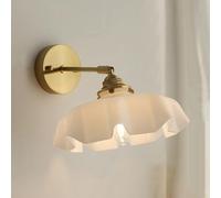 ZR98US Vintage Creativity Light, Flower Glass Straight Arm Wall Lamp for Bedside Hallway Living Room Farmhouse(Blue)