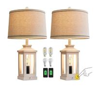 ZR98US Vintage Farmhouse Touch Table Lamp with USB C+A Ports - Black (23.75" x 13" x 13")