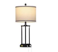 ZR98US Vintage Industrial Table Lamp with USB C+A Port and Night Light for Bedroom, Living Room, Office (Black Base-Square Shades)
