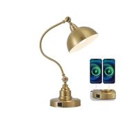 ZR98US Vintage Rustic Industrial Style Table with E26 LED Home Office Bedroom Library Study Lamp Suitable for Living Room, Dormitory, Office,(Brass Gold Color)