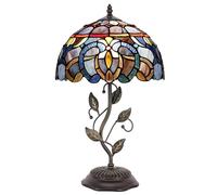 ZR98US Vintage Stained Glass Lampshade with Resin Base, Elegant Reading and Decorative Lighting (Red Style)