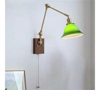 ZR98US Vintage Swing Arm, Mid Century Pull Chain Light Adjustable Angle Wall Lamp for Bedroom Headboard Living Room(Green)