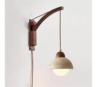 ZR98US WABI-sabi Swing Arm Light, Vintage Yellow Travertine Lamp Walnut in Wall for Farmhouse Living Room Headboard