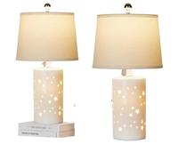 ZR98US White Ceramic Table Lamp with - Desk Companion for Living Room, Study and Bedroom