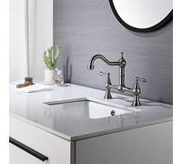 ZR98US Wide Double Handle Kitchen Faucet with Traditional Handles, Two Hole Kitchen Faucet for Two Hole Basin Faucet with Side Spray Head for Kitchen Bathroom (Brushed Nickel)