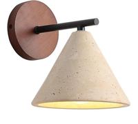 ZR98US Yellow Travertine, Vintage Wood Lamp Industrial Conical Wall Light for Bedroom Living Room Hallway Staircase