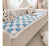 ZrdlqlLcjxy Pawcart Couch Cover, Paw Lounge Plush Pet Couch Cover, Non-Slip Washable Couch Covers for Pets, Ultra-Soft Non-Slip Plush Sofa Protector with Waterproof Lining (White + Blue, L)