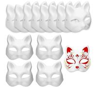 zrfgbxim 12 Piezas Máscaras de Gato, Máscara de Gato, Mascara de Gato Papel Blanco Bricolaje, Therian Masks, Máscara Pintada a Mano Personalidad para Carnaval, Cosplay, Halloween, Cumpleaños
