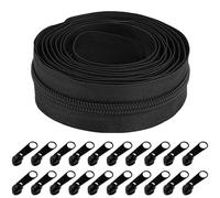 zrfgbximCremalleras de Nylon, Cremalleras de Negro, 9.3m Cremallera sin Fin con Cremalleras para Coser por Metros para Coser DIY Bolsos Manualidades, con 20 Tirador Cremallera