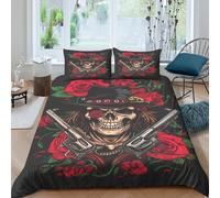 ZRHSADO Rose Tattoo Style Funda Edredon Microfibra 3 Piezas Compuesto Impresión 3D Cierre de Rose Tattoo Estilo Funda de Edredón Funda de Almohada a Juego Lavables for Adultos Single（135x200cm）