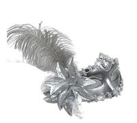 ZRHWSPD MáScara De Fiesta De Baile Máscara de princesa de mascarada for adultos, máscara de media cara con plumas for mujer, disfraz de Carnaval for actuación de fiesta(Silver)