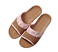 ZRHWSPD Pantuflas De Bambú para Mujer Zapatillas de Paja Transpirables for Mujer, Zapatillas de Interior de Lino for el hogar(Pink,6.5-7.5(23.5-24cm))