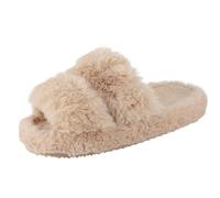 ZRHWSPD Pantuflas De Felpa Para Mujer Pantuflas cortas de felpa for mujer, con punta abierta, cálidas y cómodas, planas, de piel sintética, antideslizantes.(Beige,38-39)