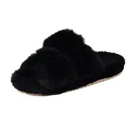 ZRHWSPD Pantuflas De Felpa Para Mujer Pantuflas cortas de felpa for mujer, con punta abierta, cálidas y cómodas, planas, de piel sintética, antideslizantes.(Black,40-41)