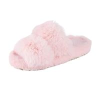 ZRHWSPD Pantuflas De Felpa Para Mujer Pantuflas cortas de felpa for mujer, con punta abierta, cálidas y cómodas, planas, de piel sintética, antideslizantes.(Pink,38-39)