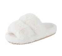 ZRHWSPD Pantuflas De Felpa Para Mujer Pantuflas cortas de felpa for mujer, con punta abierta, cálidas y cómodas, planas, de piel sintética, antideslizantes.(White,38-39)