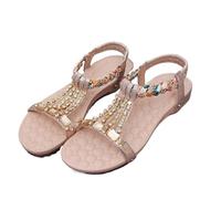 ZRHWSPD Sandalias Mujer Tacones Bajos Sandalias planas de goma con una palabra for mujer, sin tacón, con cristales(Gold Sandals,40)