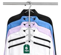 ZriEy Percha con 6 niveles, plegable, antideslizante, perchero para ropa que ahorra espacio, color negro, metal, para adultos, organizador de armario para hombres y mujeres, almacenamiento de ropa y