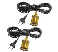 ZRLXFM 2 Piezas Portalámparas E27 con Interruptor y Enchufe, Casquillo para Bombilla con Cable de 5 m, Color Cobre Metal Base Para Colgar, Luces Verticales, Cables de Iluminación DIY
