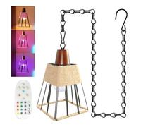 ZRLXFM Colgante Lampara sin Cable con Mando a Distancia, Pantalla de Cuerda de Cáñamo Tejida a Mano, de 100cm Cadena de Ajustable, E27/E26 Lampara Exterior Techo a Pilas