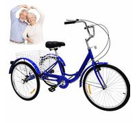 ZRLYbau Triciclo Adulto 24 Pulgadas 7 Velocidades Bici 3 Ruedas con Cesta Trasera Cuadro Acero Bajo Facil Acceso para Mayores Mujeres Compras Ejercicio Aire Libre Recreacion Blue
