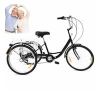 ZRLYbau Triciclo Adulto 24 Pulgadas 7 Velocidades Bici 3 Ruedas con Cesta Trasera Cuadro Acero Bajo Facil Acceso para Mayores Mujeres Compras Ejercicio Aire Libre Recreacion Black
