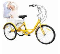 ZRLYbau Triciclo Adulto 24 Pulgadas 7 Velocidades Bici 3 Ruedas con Cesta Trasera Cuadro Acero Bajo Facil Acceso para Mayores Mujeres Compras Ejercicio Aire Libre Recreacion Yellow