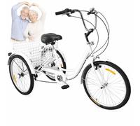 ZRLYbau Triciclo Adulto 24 Pulgadas 7 Velocidades Bici 3 Ruedas con Cesta Trasera Cuadro Acero Bajo Facil Acceso para Mayores Mujeres Compras Ejercicio Aire Libre Recreacion White