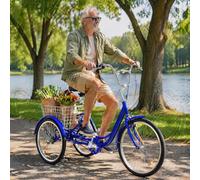 ZRLYbau Triciclo Adulto 24 Pulgadas 7 Velocidades Bicicleta 3 Ruedas con Cesta Trasera XL Marco Bajo Acero para Mayores Mujeres Compras Ejercicio Ocio Transporte Diario Blue
