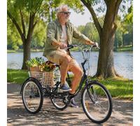 ZRLYbau Triciclo Adulto 24 Pulgadas 7 Velocidades Bicicleta 3 Ruedas con Cesta Trasera XL Marco Bajo Acero para Mayores Mujeres Compras Ejercicio Ocio Transporte Diario Black