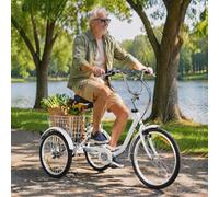 ZRLYbau Triciclo Adulto 24 Pulgadas 7 Velocidades Bicicleta 3 Ruedas con Cesta Trasera XL Marco Bajo Acero para Mayores Mujeres Compras Ejercicio Ocio Transporte Diario White